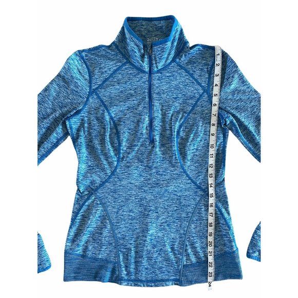 ZELLA Womens Bright Blue Space Dye 1/2 Zip Pullover Thumbholes Cuffs Logo Small - Picture 9 of 9